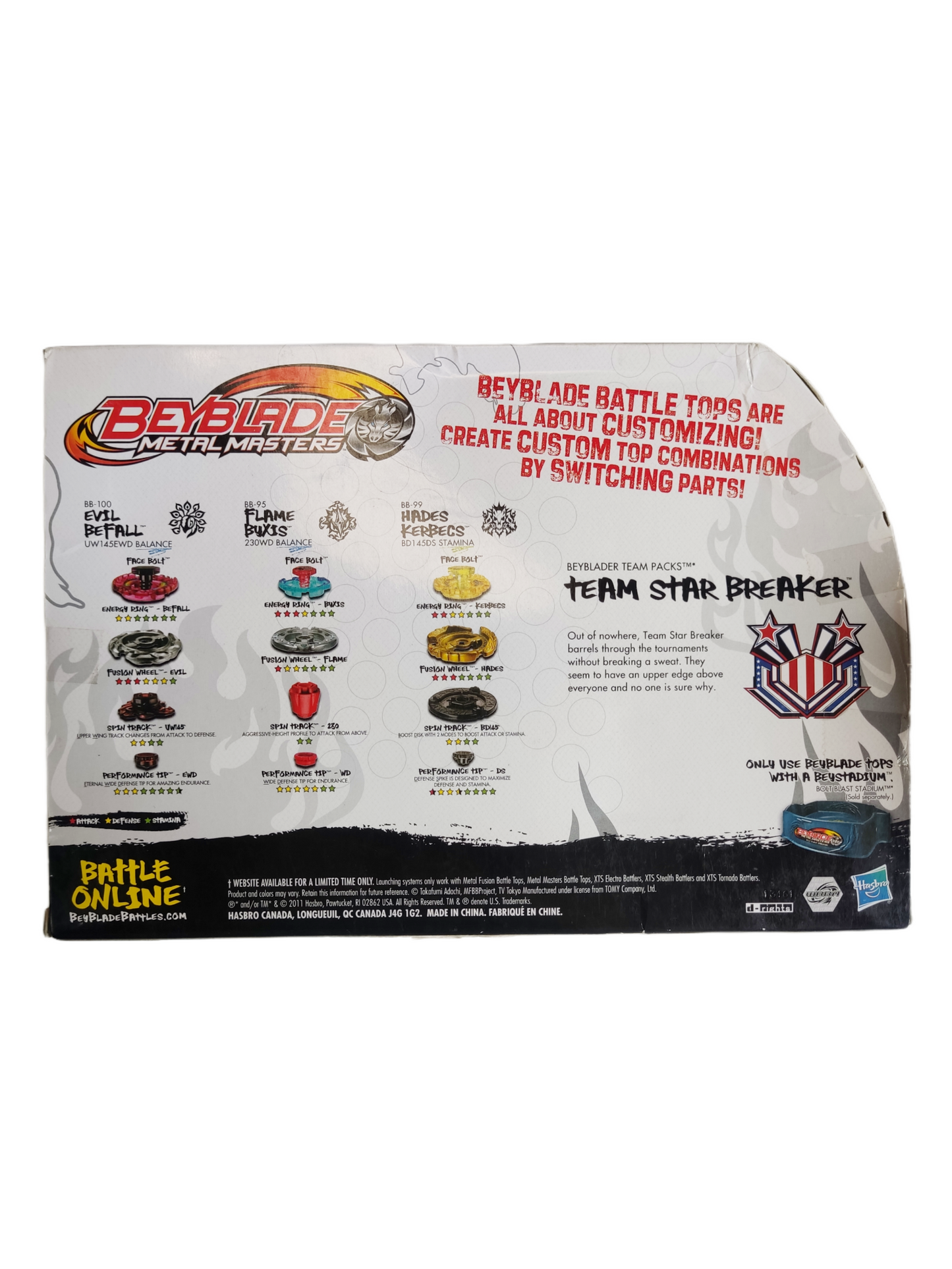 Team Star Breaker Set - Hasbro Beyblade Metal Masters (Evil Befall, Flame Byxis und Hades Kerbecs) - Anime Beyond