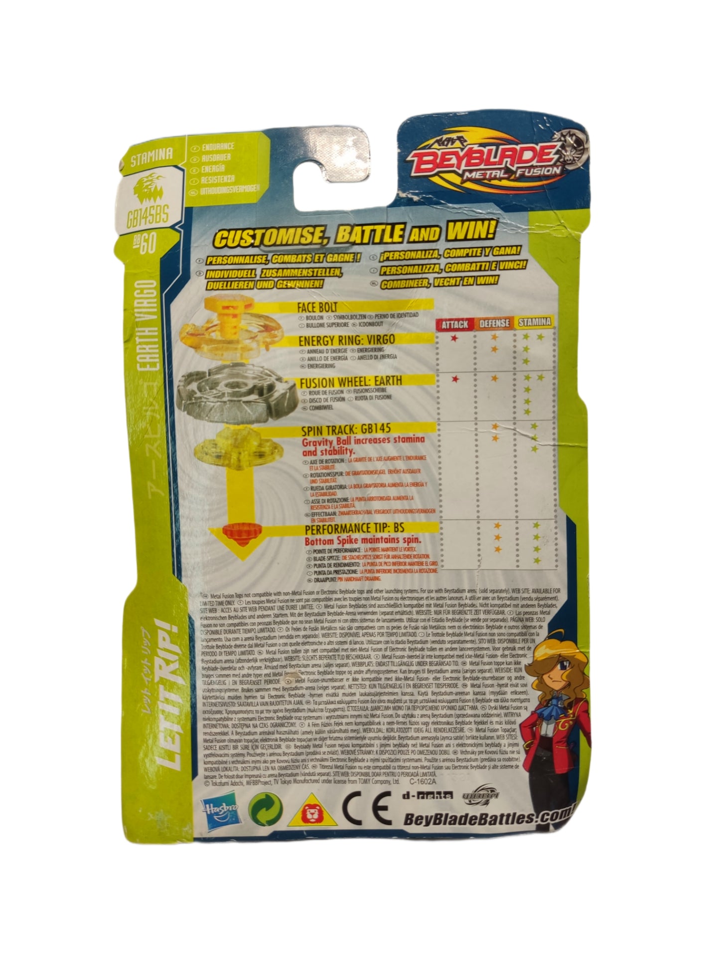 Earth Virgo BB-60 GB145BS Stamina Hasbro Beyblade Metal Fusion - Anime Beyond