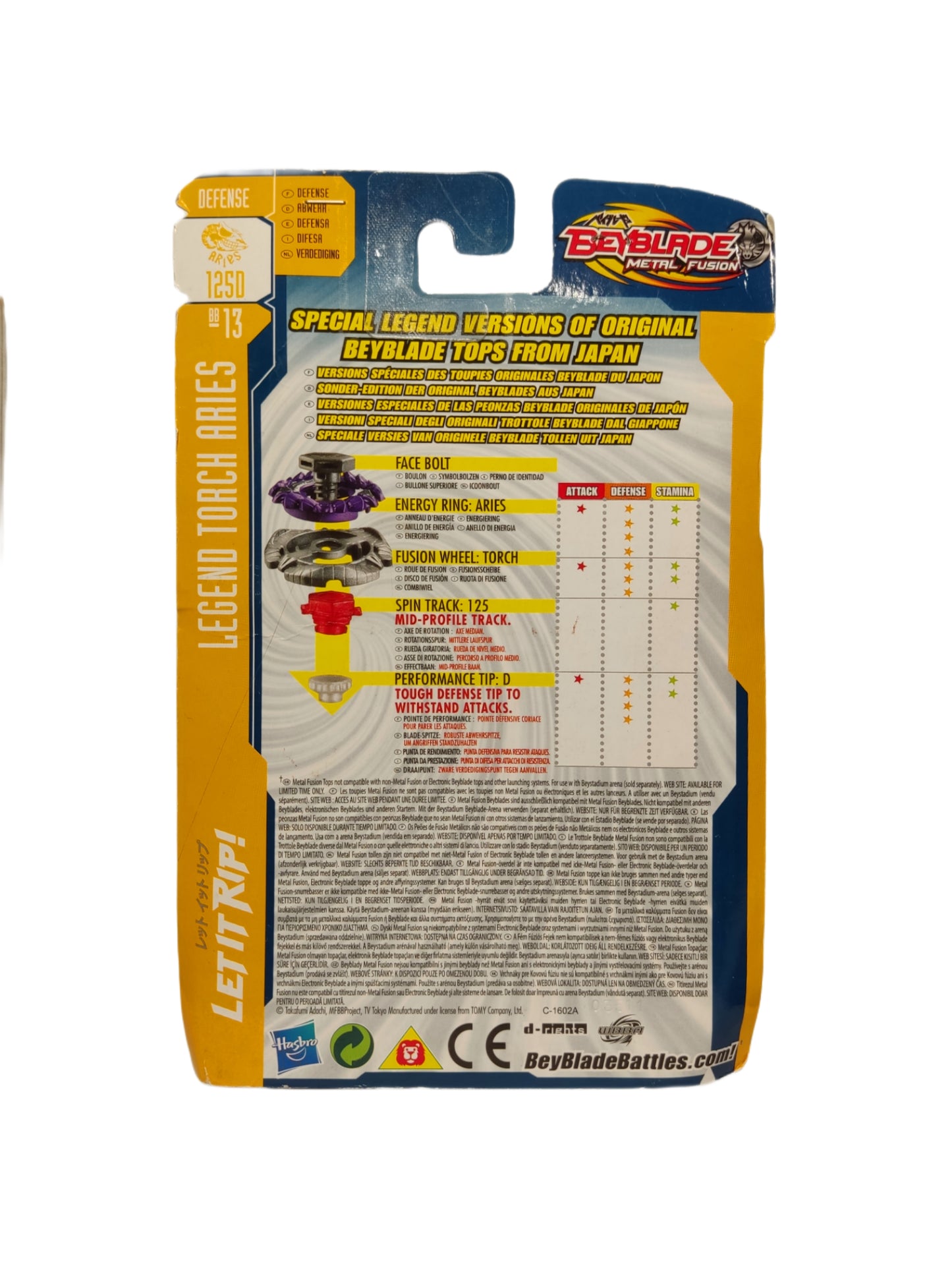 Legend Torch Aries BB-13 125D Defense Hasbro Beyblade Metal Fusion - Anime Beyond