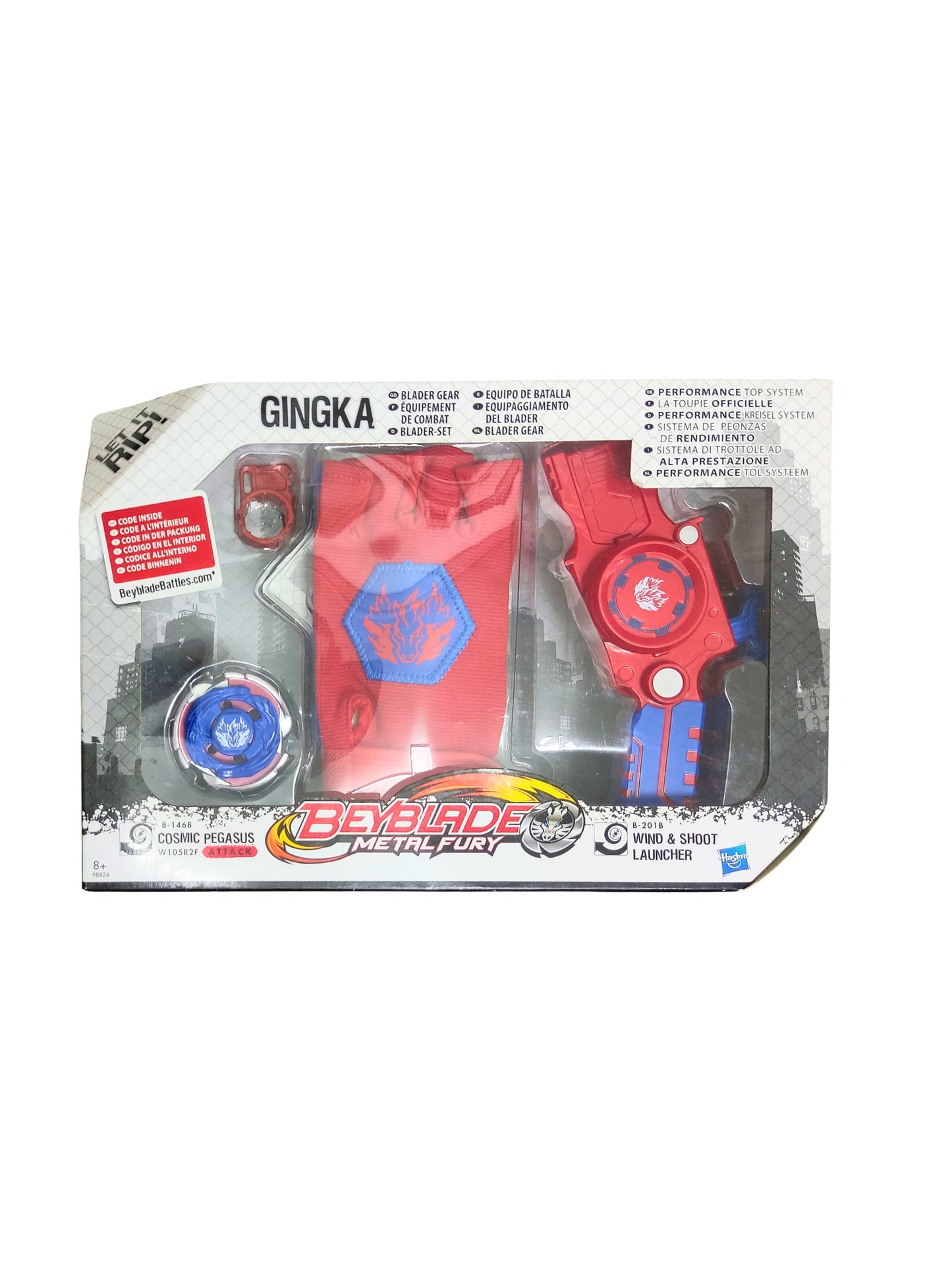 Gingka Blader Set - Cosmic Pegasus B-146B W105R2F (Recolor) + Glove + Wind & Shoot Launcher B-201B - Beyblade Metal Fury