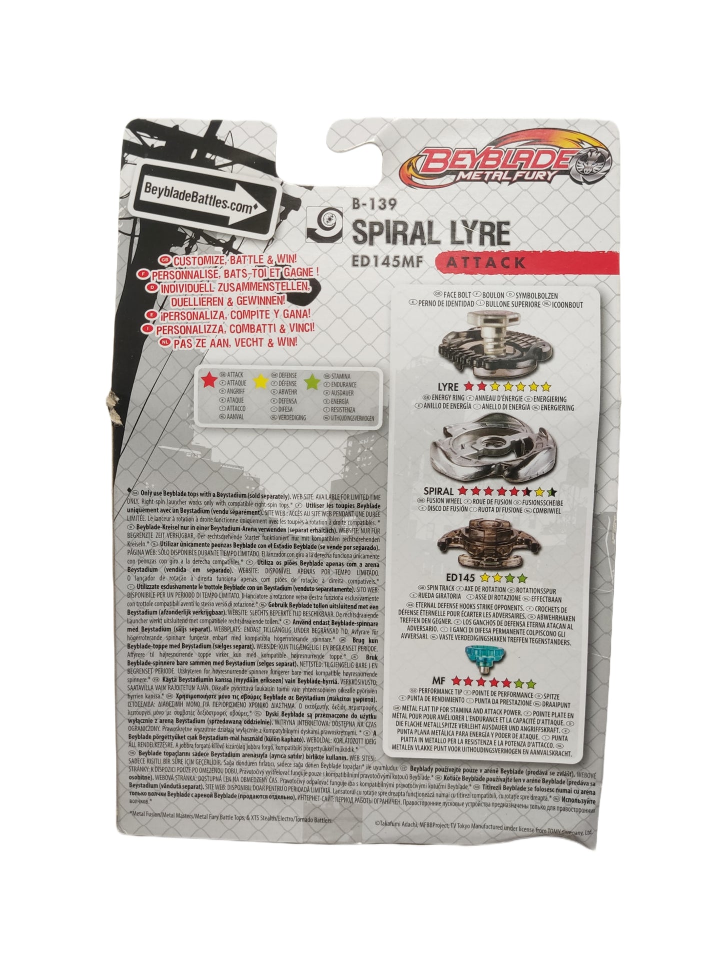 Spiral Lyre B-139 ED145MF Attack Hasbro Beyblade Metal Fury - Anime Beyond