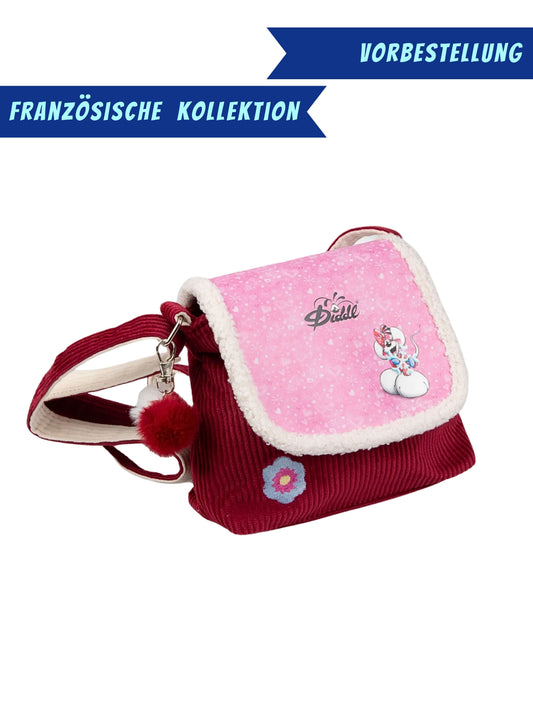 Diddlina Schultertasche Rosa & Rot mit Pompon / französische Diddl Winterkollektion 2026 ❄️ VORBESTELLUNG