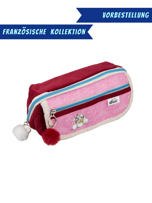 Diddl und Diddlina Federmäppchen Rosa & Rot mit Pompons / französische Winterkollektion 2026 ❄️ VORBESTELLUNG