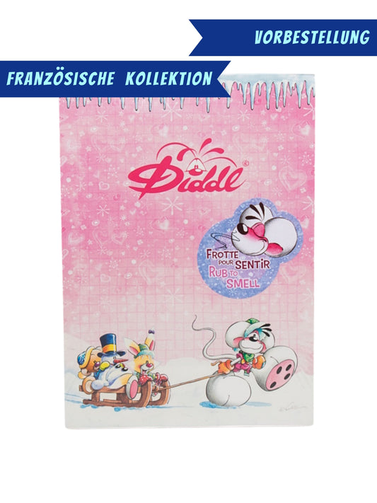 Diddl & Freunde Schlitten ziehen Duftblock A5 Rosa / Zuckerwatte-Duft / französische Winterkollektion 2026 ❄️ VORBESTELLUNG