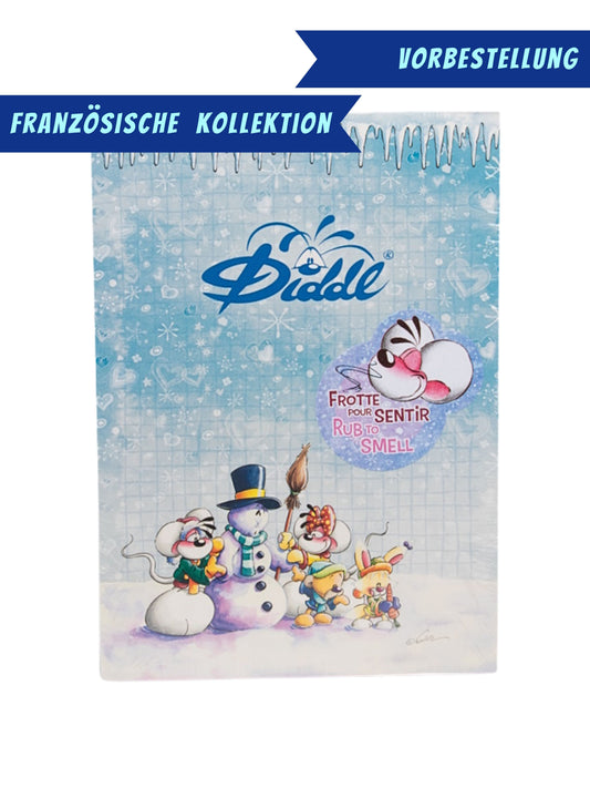 Diddl & Freunde Schneemann bauen Duftblock A5 Blau / Milch-Duft / französische Winterkollektion 2026 ❄️ VORBESTELLUNG