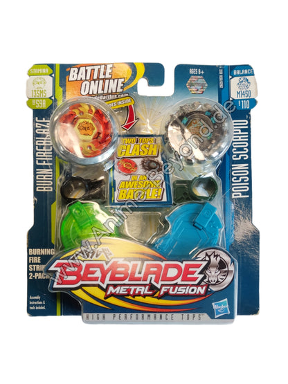2-Pack: Burn Fireblaze BB-59A and Poison Scorpio B-110 Hasbro Beyblade Metal Fusion