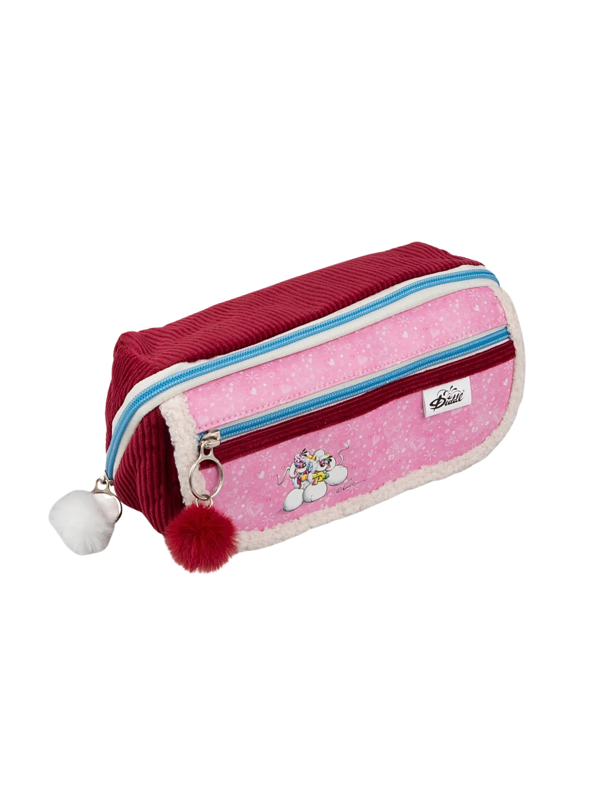 Diddl und Diddlina Federmäppchen Rosa & Rot mit Pompons / Winterkollektion 2026 ❄️ VORBESTELLUNG