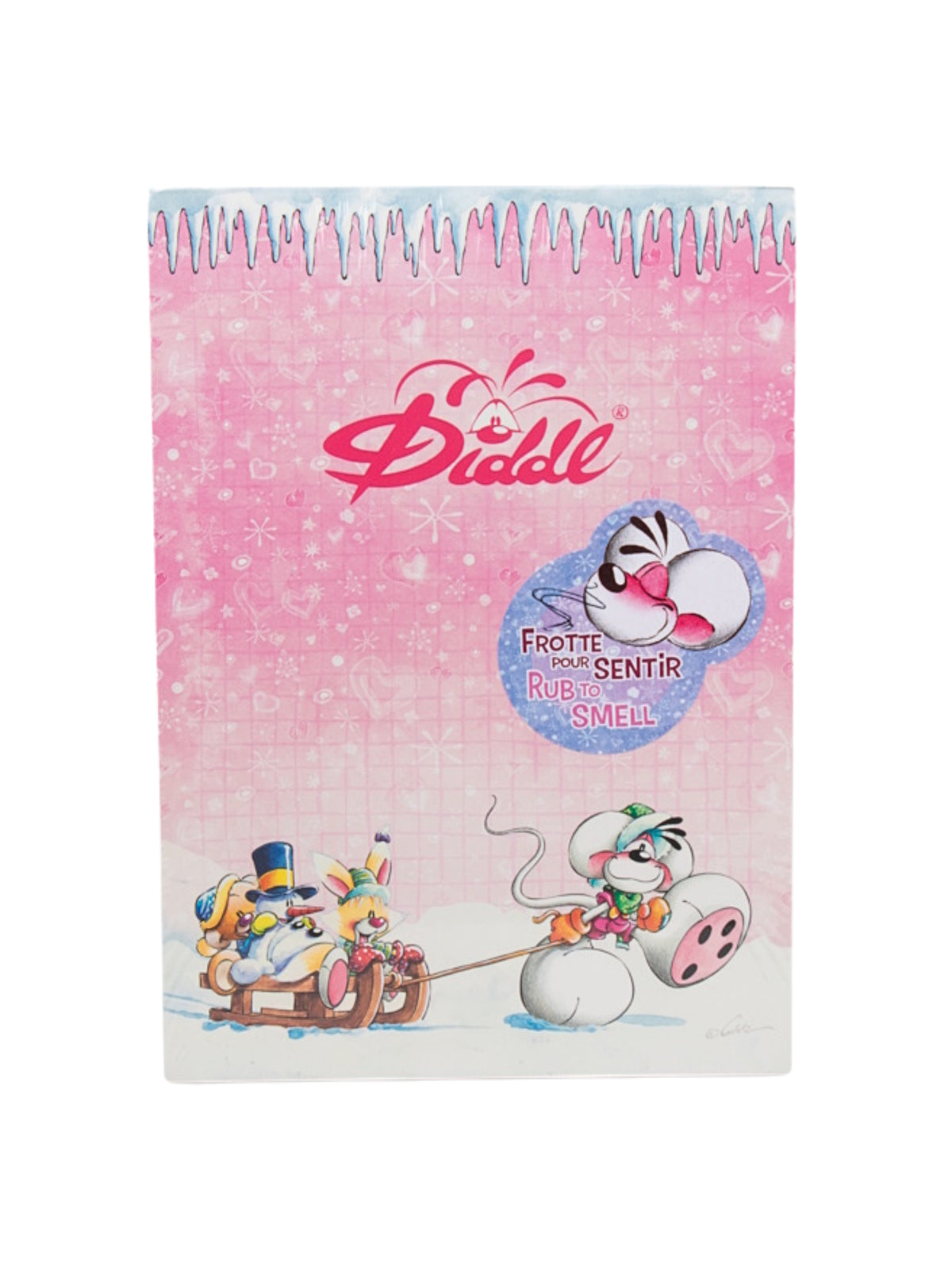 Diddl & Freunde Schlitten ziehen Duftblock A5 Rosa / Zuckerwatte-Duft / Winterkollektion 2026 ❄️ VORBESTELLUNG